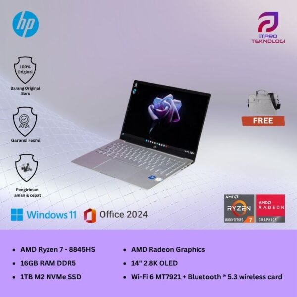 HP Pavilion Plus (14-ey1777AU | 14-ey1888AU), Ryzen 7 - 8845HS, 16GB, 1TB SSD, 14″ 2.8K OLED, Win 11 Home + OHS2021