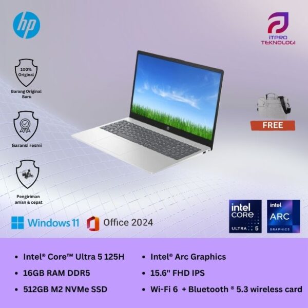 Laptop HP 15 (15-fd1111TU | 15-fd1222TU), Ultra 5 - 125H, 16GB, 512GB SSD, 15.6″ FHD, Win 11 Home + OHS2021