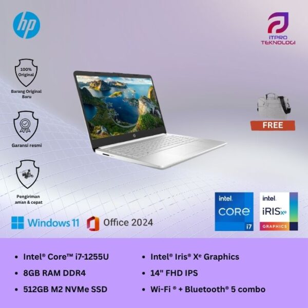 Laptop HP 14 (14s-dq5155TU) Silver, Core i7 - 1255U, 8GB, 512GB SSD, 14″ FHD IPS, Win 11 Home + OHS2021