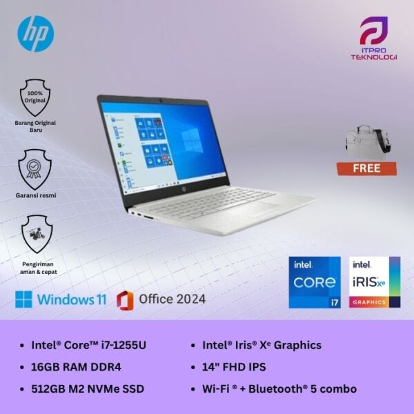 Laptop HP 14 (14s-dq5154TU) Silver, Core i7 - 1255U, 16GB, 512GB SSD, 14″ FHD, Win 11 Home + OHS2021