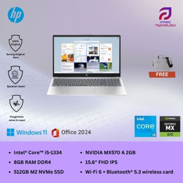 Laptop HP 15 (15 fd0031TX | 15 fd0032TX), Core i5 - 1334U, 8GB, 512GB SSD, Nvidia MX570A 2GB, 15.6″ FHD, Win 11 Home + OHS2021