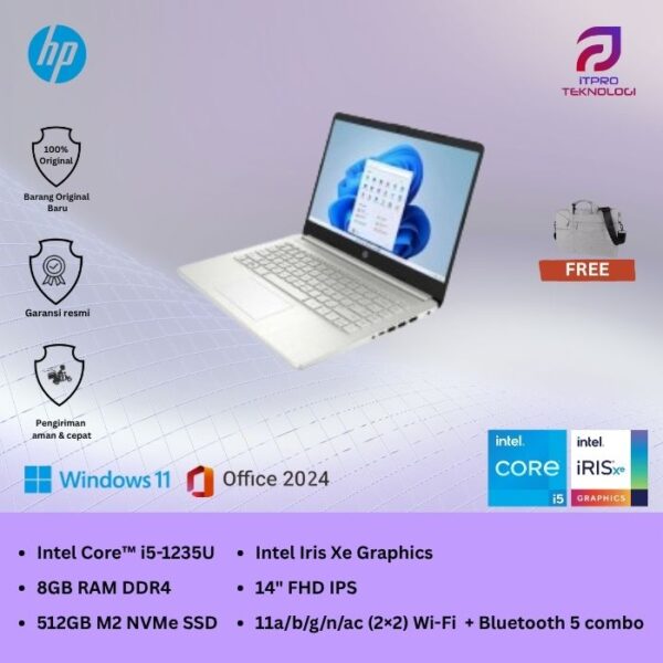 Laptop HP (14s - dq5227TU) Silver, Intel Core i5-1235U, 8GB, 512GB SSD, 14″ FHD, Win 11 Home + OHS2021