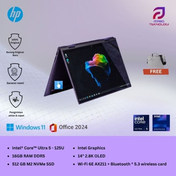 HP Envy x360 (14 - fc0555TU | 14-fc0666TU) - Ultra 5-125U, 16GB, 512GB SSD, 14″ 2.8K OLED Touch, Win 11 Home + OHS2021