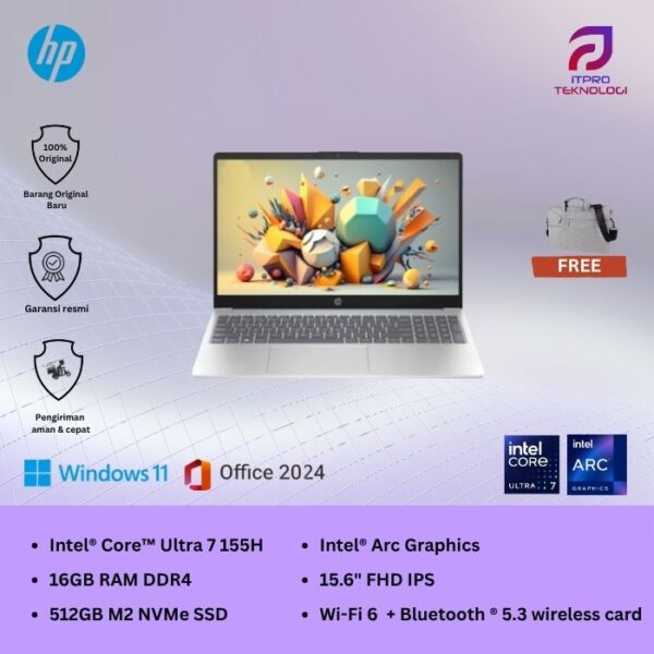 Laptop HP 15 (15-fd1555TU | 15-fd1777TU), Ultra 7 - 155H, 16GB, 512GB SSD, 15.6″ FHD, Win 11 Home + OHS2021