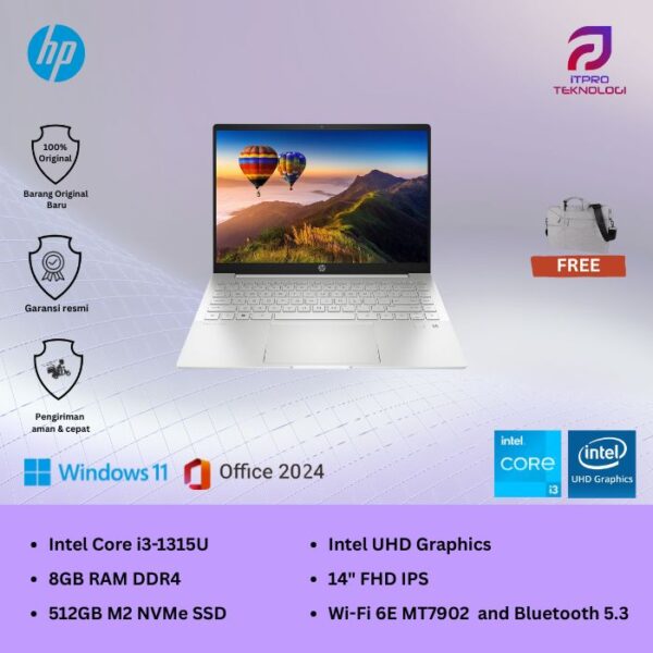 Laptop HP 14 (ep0557TU | 14-ep0266TU | 14-ep0269TU) - Core i3 - 1315U, 8GB, 512GB SSD, 14″ FHD, Win 11 Home + OHS 2021