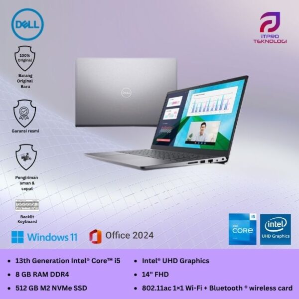 Dell Vostro 14 V3430 Grey, Core i5 - 1335U, 8GB, 512GB SDD, UHD Graph, 14″ FHD, Win 11 Home + OHS2021