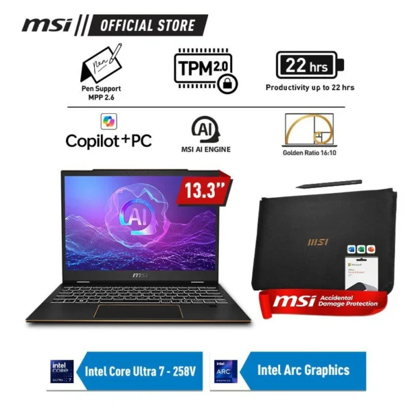 MSI Summit 13 AI+ Evo A2VMTG 026 (9S7-13P511-026) Ink Black, Ultra 7 - 258V, 32GB, 1TB SSD, Intel Arc, 13.3″ FHD Touch, Win 11 Home + OHS2021