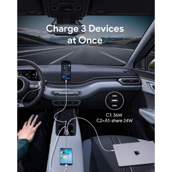 AUKEY CC-P3 Car Charger 100W USB C & USB A PD 3.0 QC 3.0 Multi Port PathFinder Mix 3