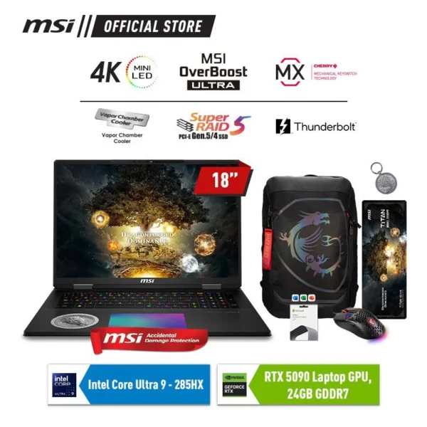MSI TITAN 18 HX Dragon Edition Norse Myth A2XWJG (9S7-1824A5-282), Intel Core Ultra 9 - 285HX, 96GB, 6TB SSD, Nvidia RTX5090 24GB, 18″ UHD, Win 11 Home + OHM, Dragon Edition Myth - Gambar 2