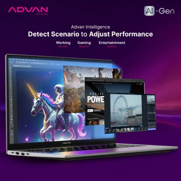Advan AI Gen Silver, Ryzen 7 - 8845HS, 16GB, 512GB SSD, AMD Grapch, 14″ FHD IPS, Win 11 Home