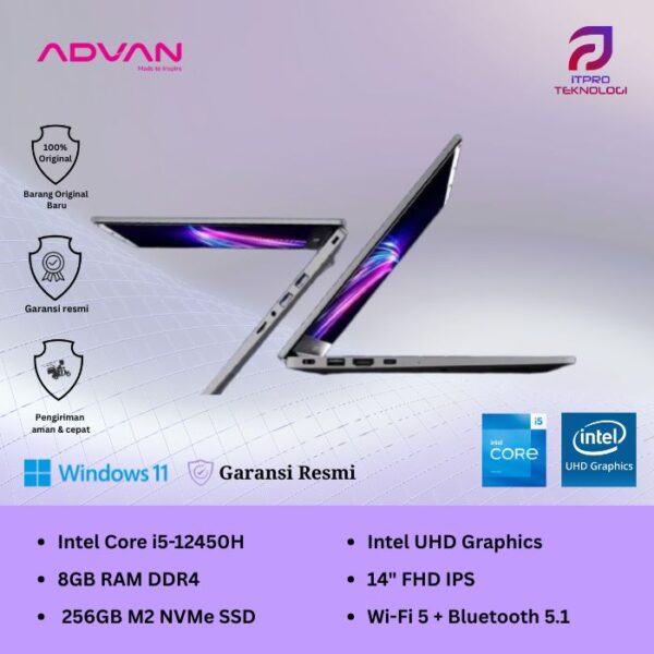 Advan Workpro Lite, i5 - 12450H, 8GB, 256GB SSD, 14″ FHD, Win 11 Home