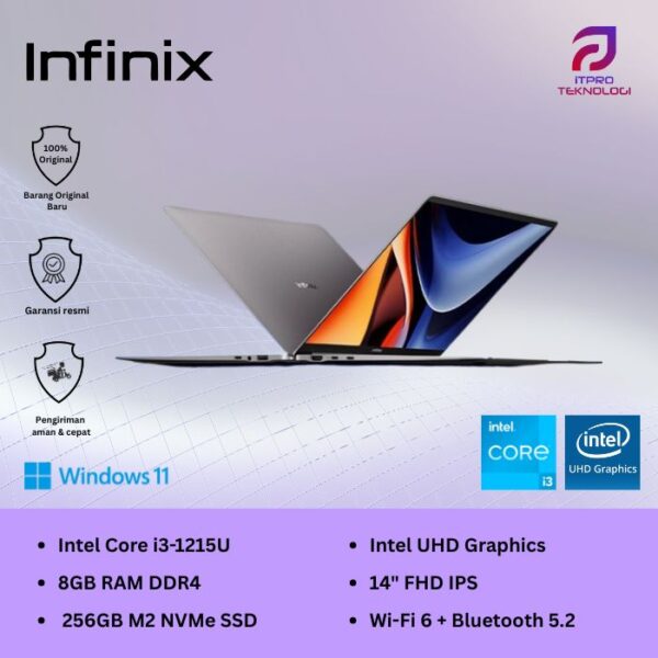 Infinix InBook Air XL442-14, Intel Core i3 - 1215U, 8GB, 256GB SSD, UHD Graph, 14″ FHD, Win 11 Home