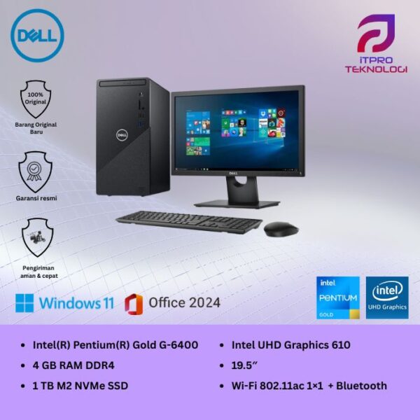 PC Dell Inspiron 3881 Black, Pentium Gold G - 6400, 4GB, 1TB, 19.5″, Win 10 Home
