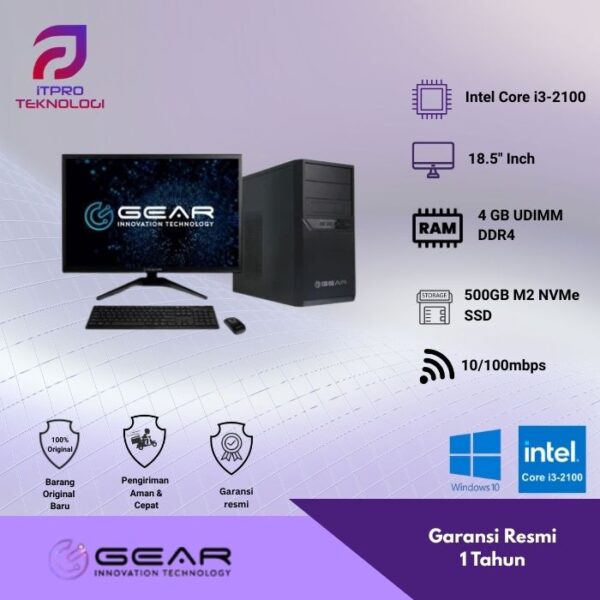 PC Gear GE - 3100HMW, Intel Core i3 - 2100, RAM 4GB, 500GB HDD, 18.5″, Win 10