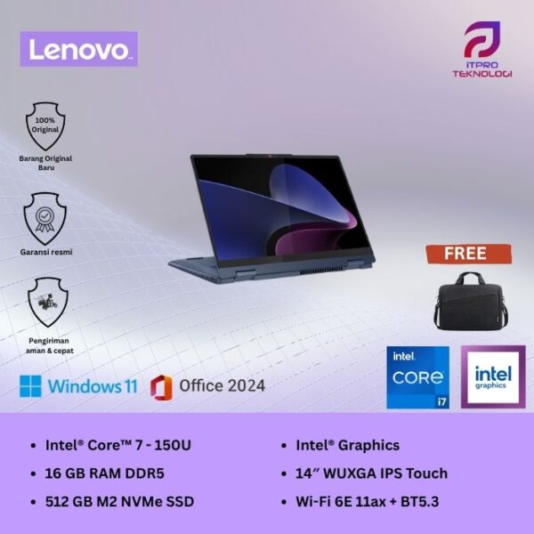 Lenovo Ideapad 5 Core 7 - 150U Touch 2in1, OLED, 16GB SSD, 512GB, Intel Graph,14″ WUXGA, Win 11 + OHS2021