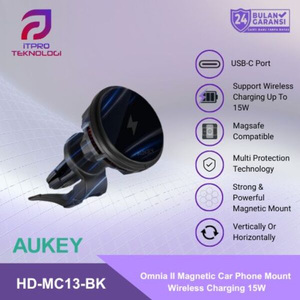 AUKEY Magnetic Car Phone Mount Holder Wireless Charging 15W HD-MC13