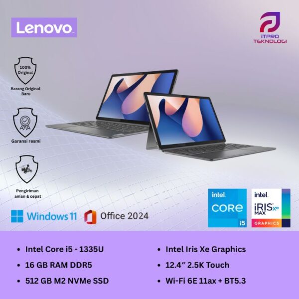 Lenovo IdeaPad Duet 5 12IRU8 4MID (2in1 Touch) Storm Grey, Intel i5 - 1335U,16GBSSD, 512GB, 12.4″ 2.5K, Iris Xe Graph, Win 11 + OHS2021