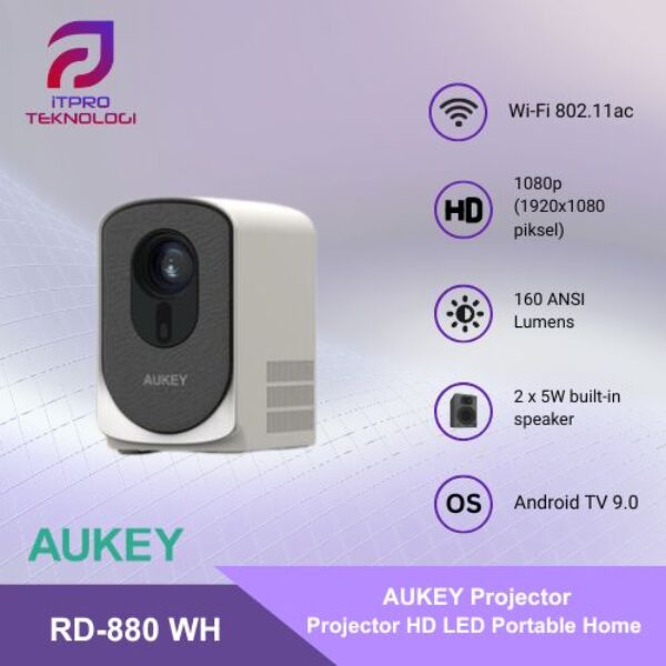 Aukey Projector Portable Home Cinex Go 1080P FULL HD LED White RD-880 WH