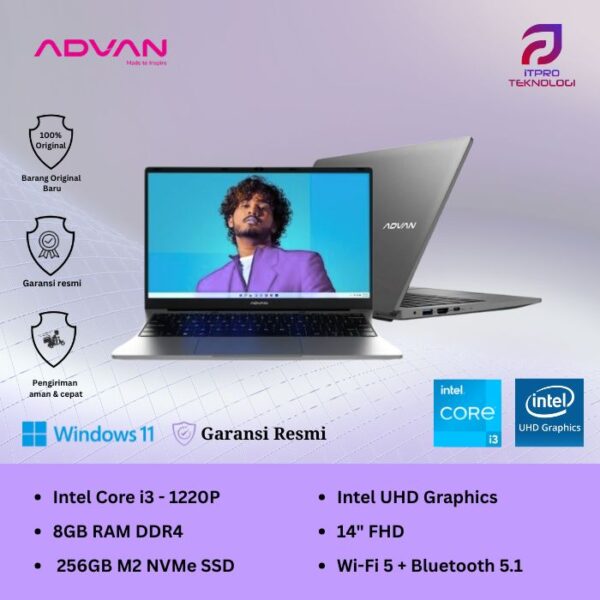 Advan Workpro Lite i3 1220P, 8GB, 256GB SSD, UHD graph, 14″FHD, W11