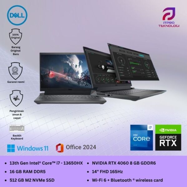 Dell Gaming G15-5530 Dark Shadow, Core i7 - 13650HX, 16GB, 512GB SDD, Nvidia RTX4060 8GB, 15.6″ FHD, Win 11 Home + OHS2021