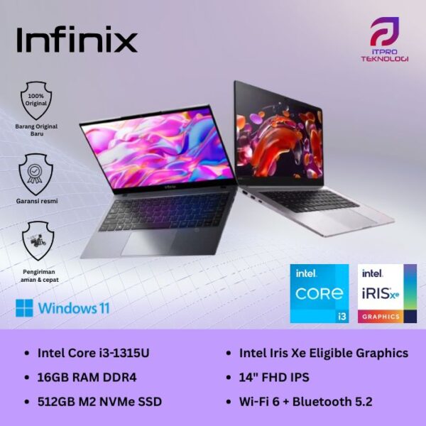 Infinix InBook X2, Intel Core i3 - 1315U, 16GB, 512GB SSD, Iris Xe Graphi, 14″ FHD, Win 11 Home