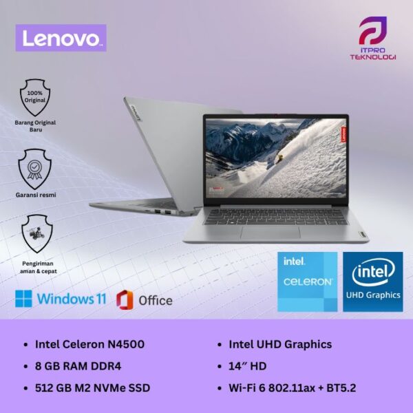 Lenovo IdeaPad Slim 1 14IJL7 6BID Cloud Grey, Celeron N4500, 8GB SSD, 512GB, 14″ HD, UHD Graph, Win 11 + OHS2021