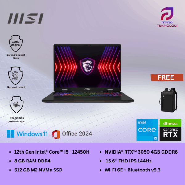 MSI Thin 15 B12UC (9S7-16R831-1674) Gray, Core i5 - 12450H, 8GB, 512GB SSD, Nvidia RTX3050 4GB, 15.6″ FHD, Win 11 Home