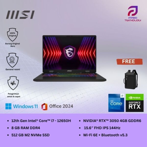 MSI Thin 15 B12UC (9S7-16R831-1675) Gray, Core i7 - 12650H, 8GB, 512GB SSD, Nvidia RTX3050 4GB, 15.6″ FHD, Win 11 Home