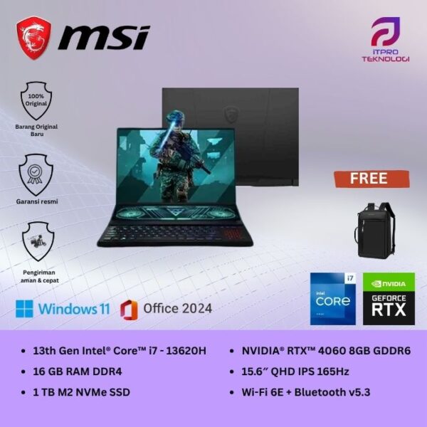 MSI Katana 15 B13VFK (9S7-158571-1850) Black, Core i7 - 13620H, 16GB, 1TB SSD, RTX4060 8GB, 15.6″ QHD, Win 11 Home + OHS2021