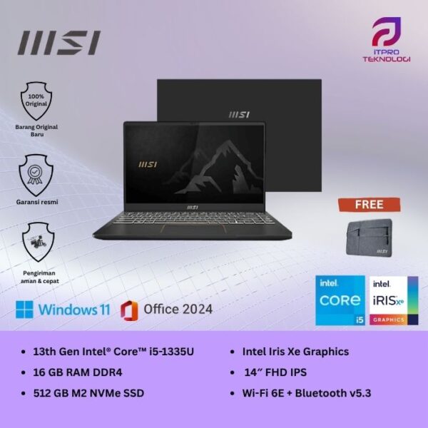 MSI Modern 14 C13M (9S7-14J112-1048) Classic Black, Core i5 - 1335U, 16GB, 512GB SSD, 14″ FHD, Win 11 Home + OHS2021