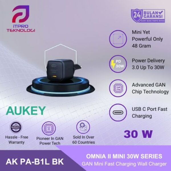 AUKEY Charger Type C 30W PA-B1L-BK GAN PD 3.0 PPS Fast Charging