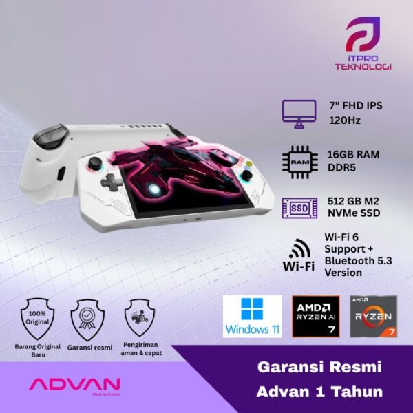 Advan XPlay Gaming HandHeld, Ryzen 7 - 7840, 16GB, 512GB SSD, AMD Radeon, 7″ FHD IPS, Win 11 Home