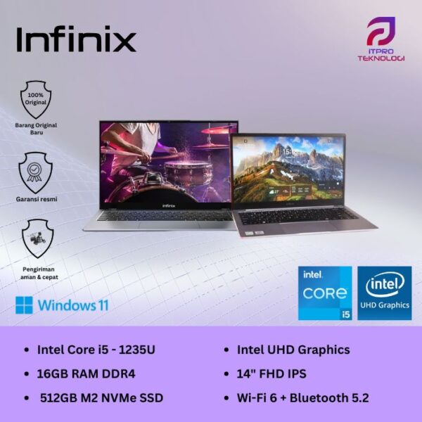 Infinix InBook Air XL442-14, Intel Core i5 - 1235U, 16GB, 512GB SSD, UHD Graph, 14″ FHD, Win 11 Home