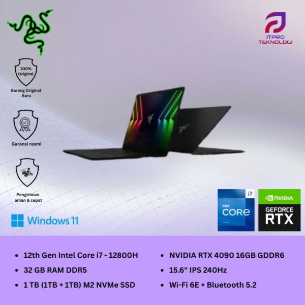 Razer Blade 15 Advanced (RZ09-0421PED3-R341) Black, Core i7 - 12800H, 32GB, 1TB SSD, Nvidia RTX3080Ti 16GB, 15.6″ QHD, Win 11 Home