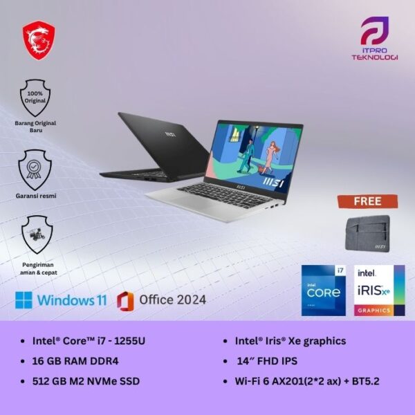 MSI Modern 14 C12MO (9S7-14J112-1051) Classic Black, Core i7-1255U, 16GB, 512GB SSD, 14″ FHD, Win 11 Home + OHS2021
