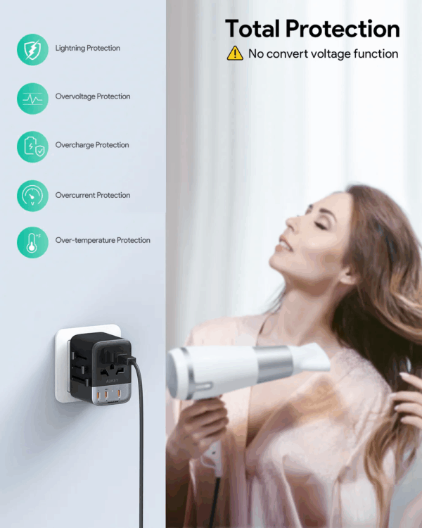 AUKEY PA-TA07A Grey Travel Mate 35W Charger USB PD Universal Travel Adapter - Gambar 5