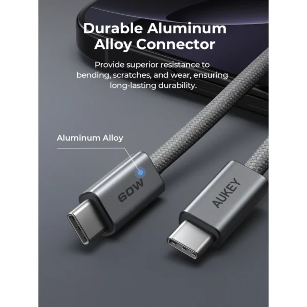 AUKEY CB-DCC061 Kabel Charger DTY Braided USB C To C Fast Charging Up To 60W 1 Meter Cable - Gambar 5
