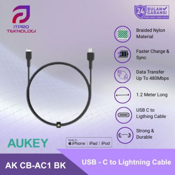AUKEY Kabel Charger USB-C to Lightning MFI CB-CL1 Braided Nylon 1.2M