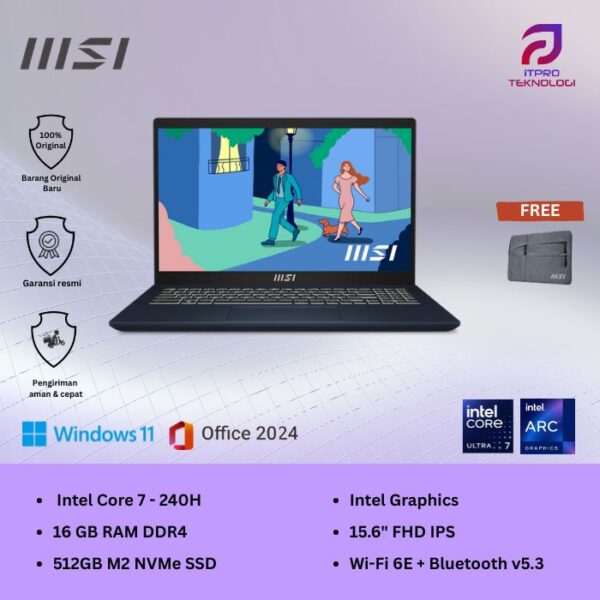 MSI Modern 15 H C2RMG (9S7-15H431-277) Classic Black, Core 7 - 240H, 16GB, 512GB SSD, 15.6″ FHD, Win 11 Home + OHS2021