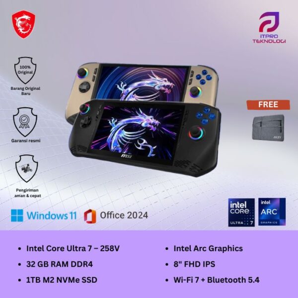 MSI Claw 8 AI+ A2VM (9S7-1T5211-012) Black Gaming HandHeld, Ultra 7 - 258V, 32GB, 1TB SSD, 8″ FHD Touch, Win 11 Home