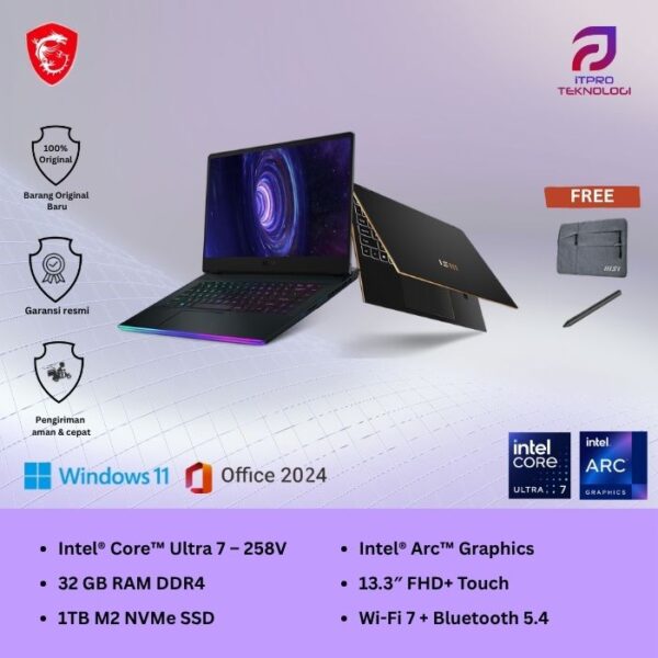 MSI Summit 13 AI+ Evo A2VMTG 026 (9S7-13P511-026) Ink Black, Ultra 7 - 258V, 32GB, 1TB SSD, Intel Arc, 13.3″ FHD Touch, Win 11 Home + OHS2021