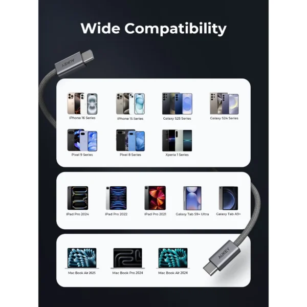 AUKEY CB-DCC061 Kabel Charger DTY Braided USB C To C Fast Charging Up To 60W 1 Meter Cable - Gambar 6