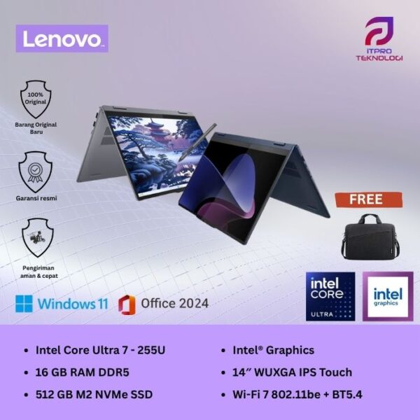 Lenovo Ideapad 5 14IAL10 2in1, Intel Core™ Ultra 7 - 255U, 16GB SSD, 512GB, Intel Graph, 14″ WUXGA, W11 + OH2024 + M365