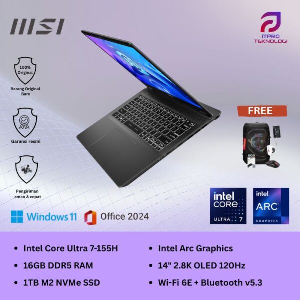 MSI Venture 14 AI A1MG (9S7-14Q221-007) Gray, Ultra 7 - 155H, 16GB,14″ 2.8K OLED, Win 11 Home + OHM