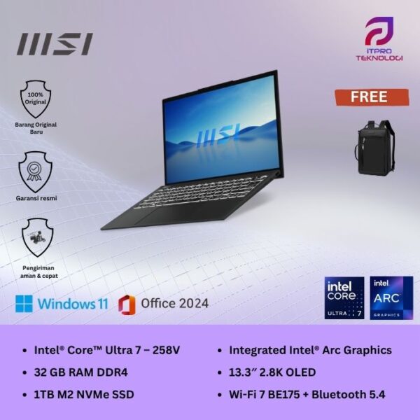 MSI Prestige 13 AI+ Evo A2VMG (9S7-13Q322-035) Grey, Core Ultra 7 - 258V, 32GB, 1TB SSD, Arc Graph, 13.3″ 2.8K OLED, Win 11 Home + OHS2021