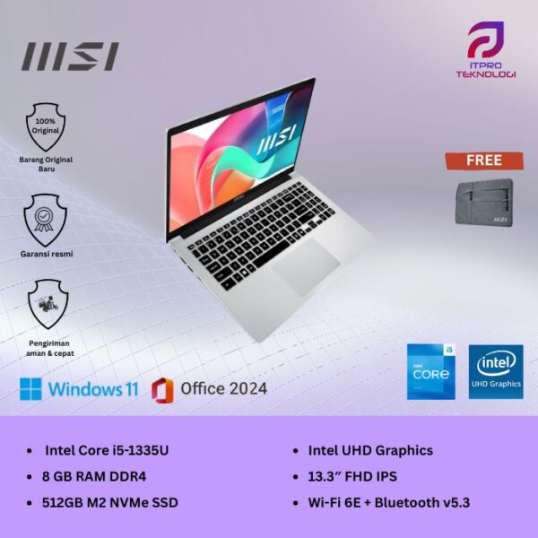 MSI Modern 13 F13MG (9S7-13S121-019) Grey, Core i5 - 1335U, 8GB, 512GB SSD, UHD Graph, 13.3″ FHD, Win 11 Home + OHS