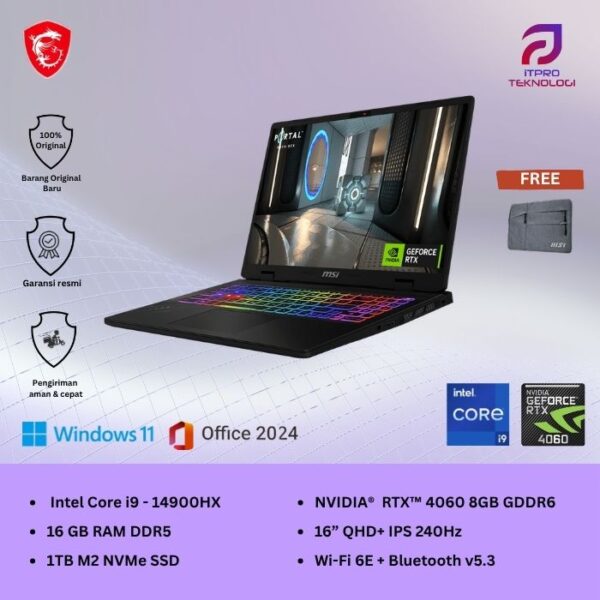 MSI Crosshair 16 HX D14VFKG (9S7-15P223-847) Grey, Core i9 - 14900HX, 16GB, 1TB SSD, Nvidia RTX4060 8GB, 16″ QHD, Win 11 Home + OHS
