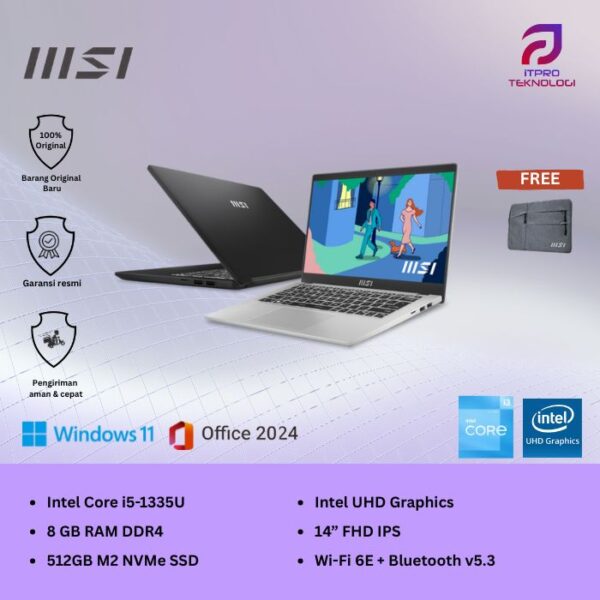 MSI Modern 14 F13MG (9S7-14S121-062 | 9S7-14S122-074), Core i5 - 1335U, 8GB, 512GB SSD, UHD Graph, 14″ FHD, Win 11 Home + OHS