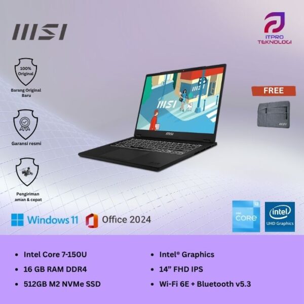 MSI Modern 14 F1MG (9S7-14S111-063), Intel Core 7 - 150U, 16GB, 512GB SSD, Intel Graph,14″ FHD, Win 11 Home + OHS