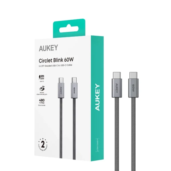 AUKEY CB-DCC061 Kabel Charger DTY Braided USB C To C Fast Charging Up To 60W 1 Meter Cable - Gambar 7